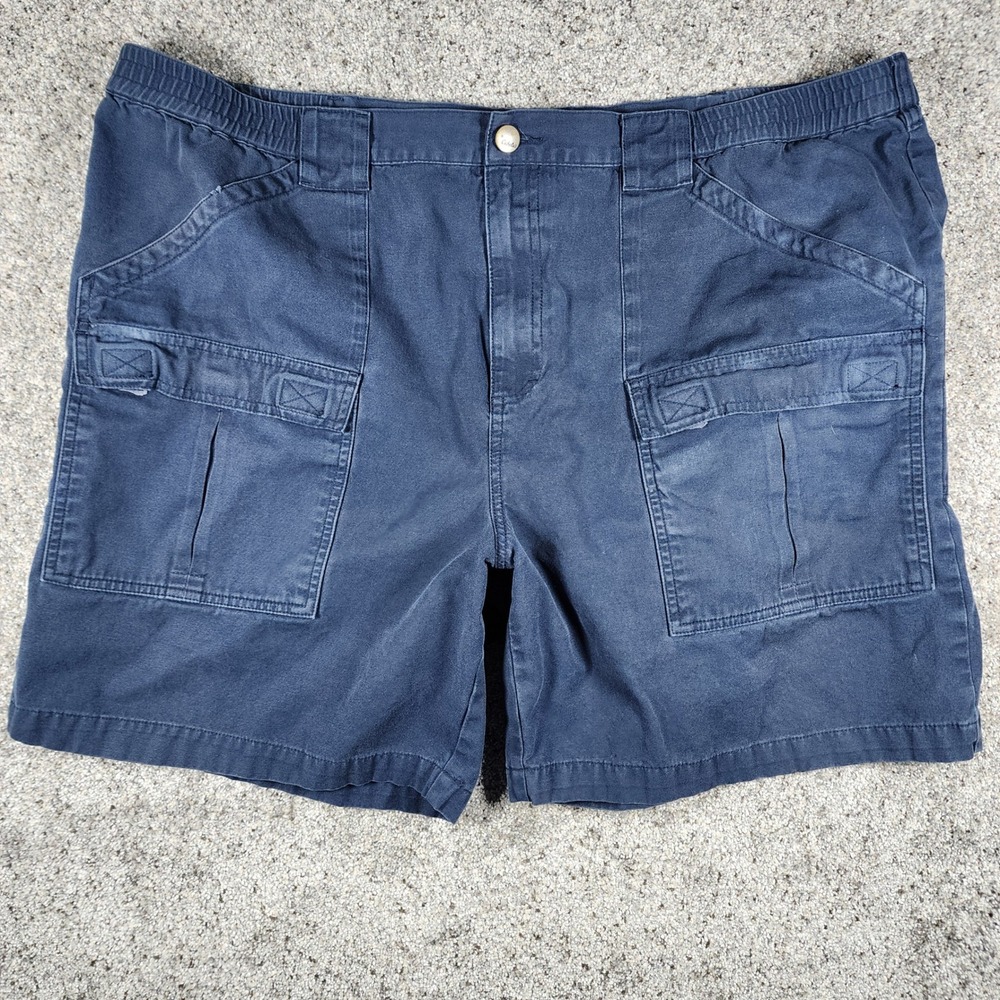 Cabelas Cargo Shorts Mens 46 Navy Blue Canvas Elastic Waist Utility Good